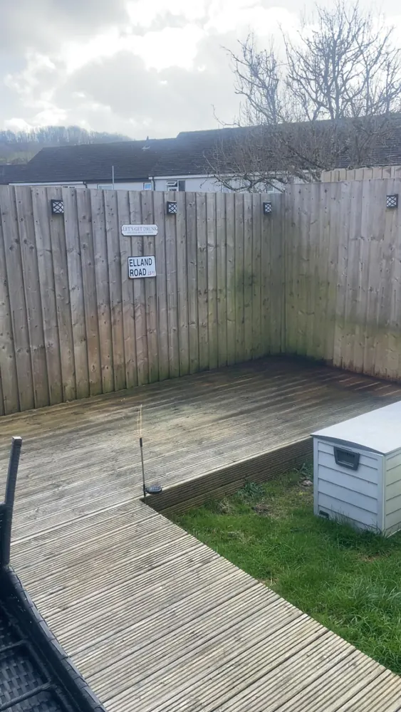A timber deck before cleaning