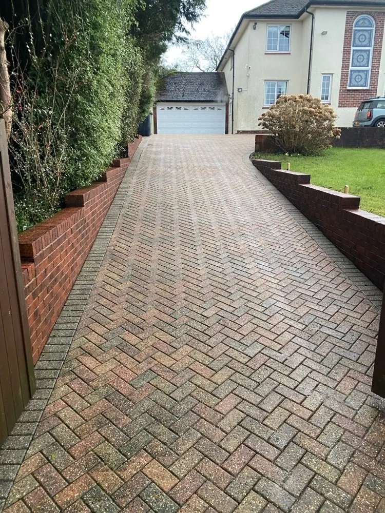 A block paving driveway after cleaning